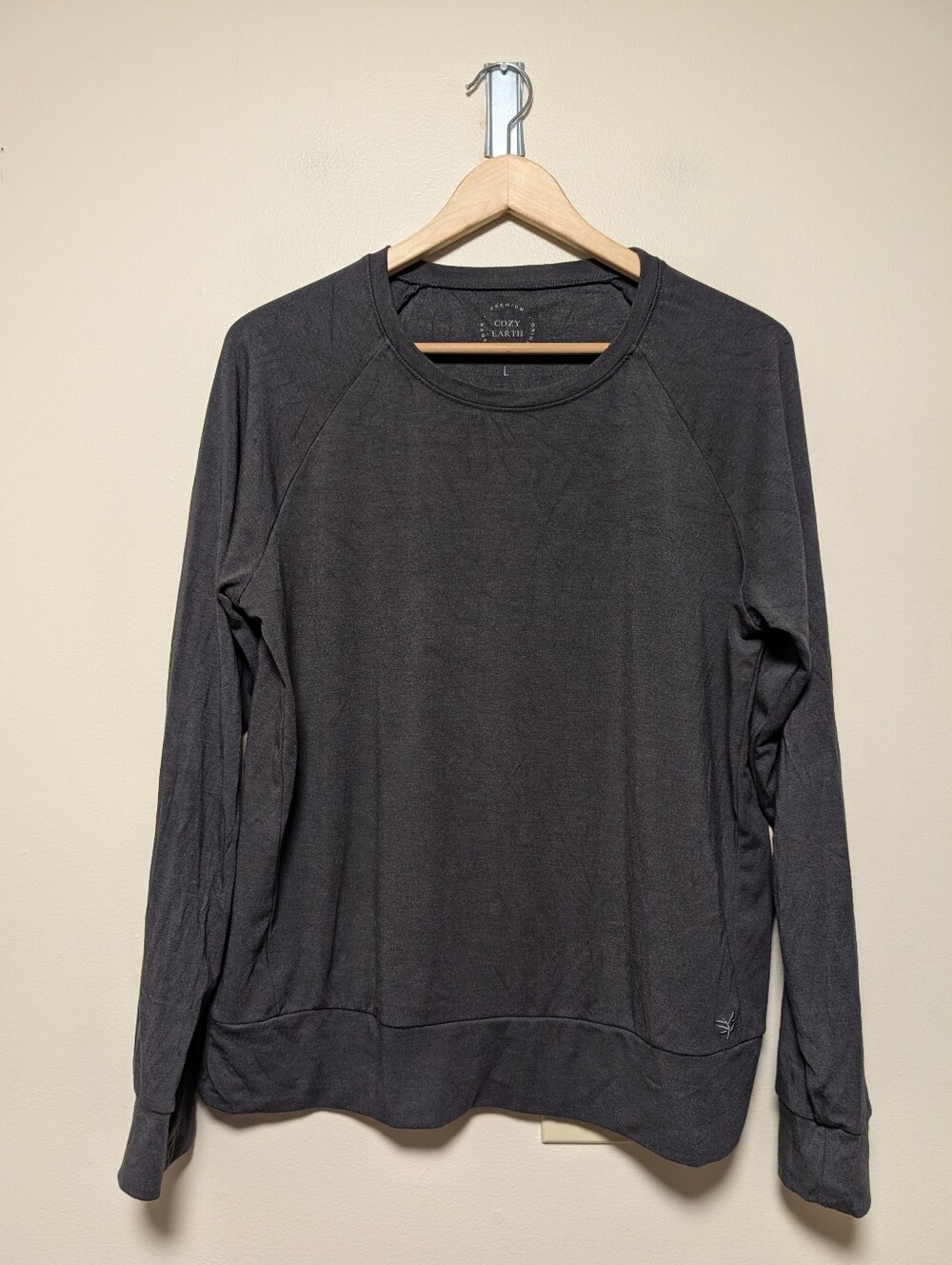 Cozy Earth Bamboo Long Sleeve Pullover Top Charcoal Gray Large